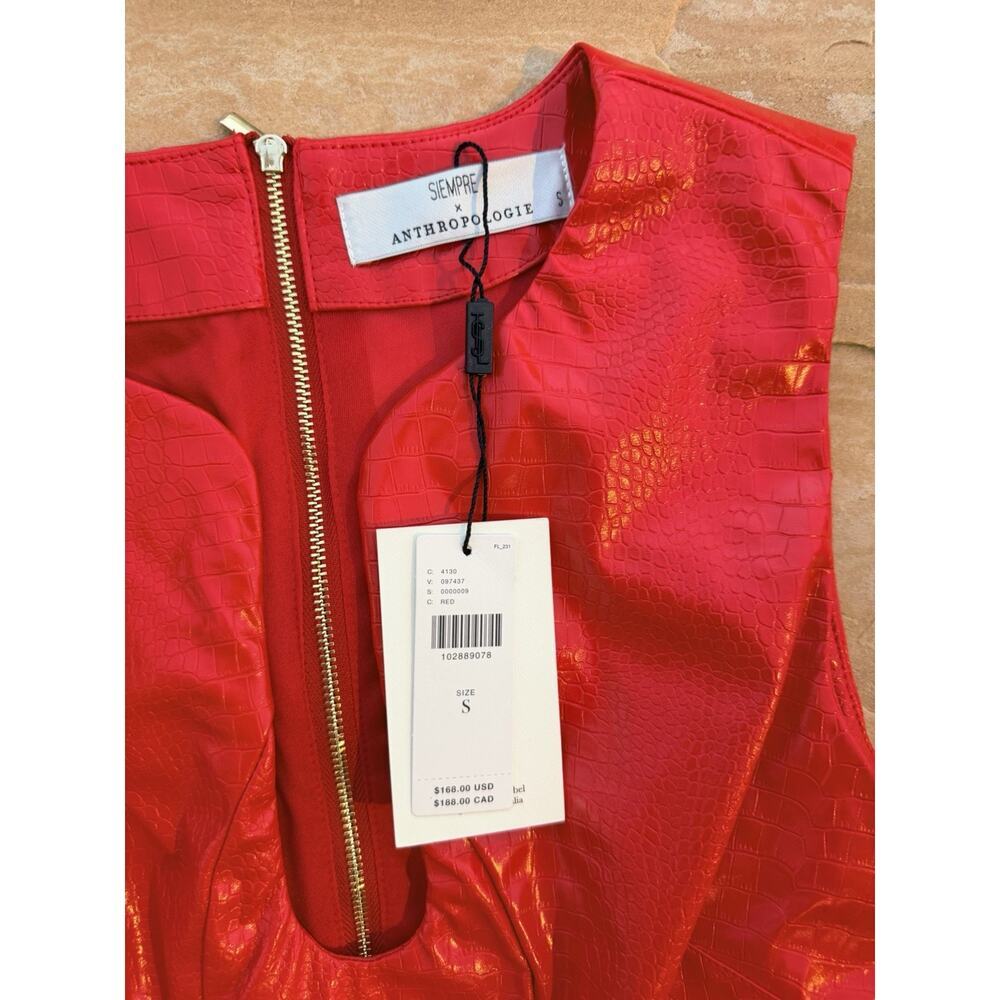 NWT Anthropologie Siempre Red Faux Leather SNAKE Mini Dress RED S - Picture 4 of 5
